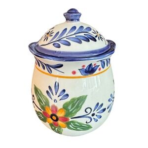 Whole Home Talavera Style Floral Ceramic Lidded Canister jar Blue White